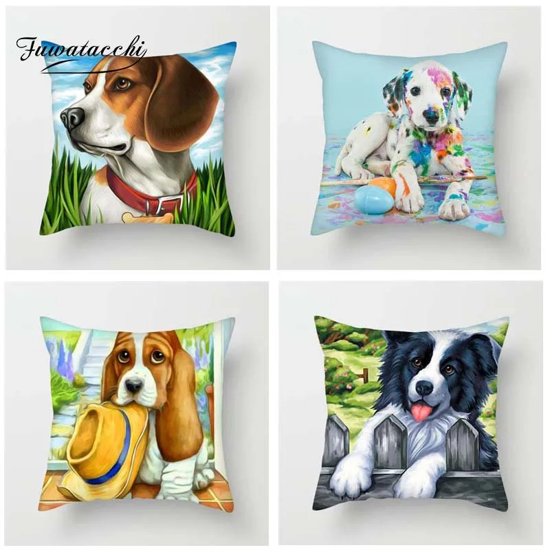 

Fuwatacchi Cartoon Style Cushion Cover Cute Puppy Dogs Cats Kitty Elephant Printed Pillow Cover Decorative Pillows For Sofa Car