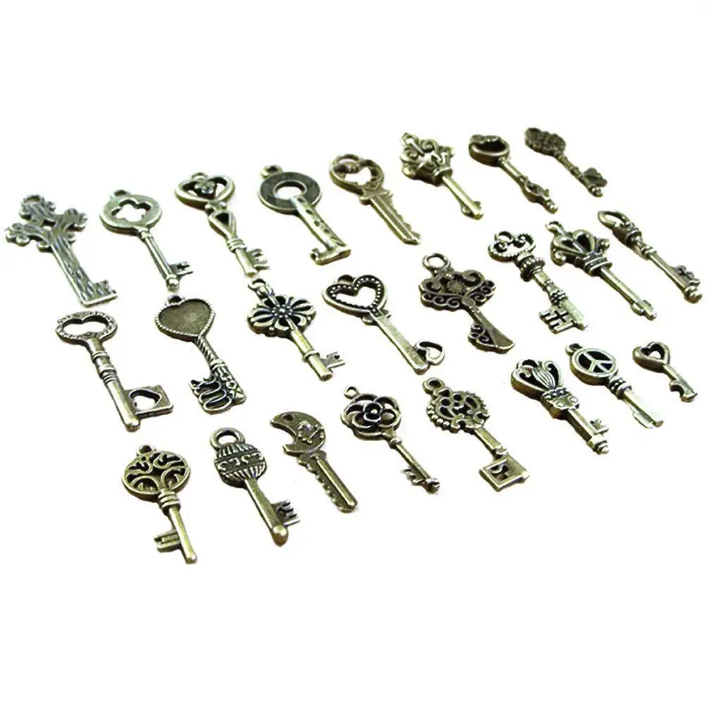 40 упаковок винтажных ключей-скелетов в античном бронзовом цвете для изготовления ювелирных изделий, аксессуары в стиле стимпанка, проект рукоделия