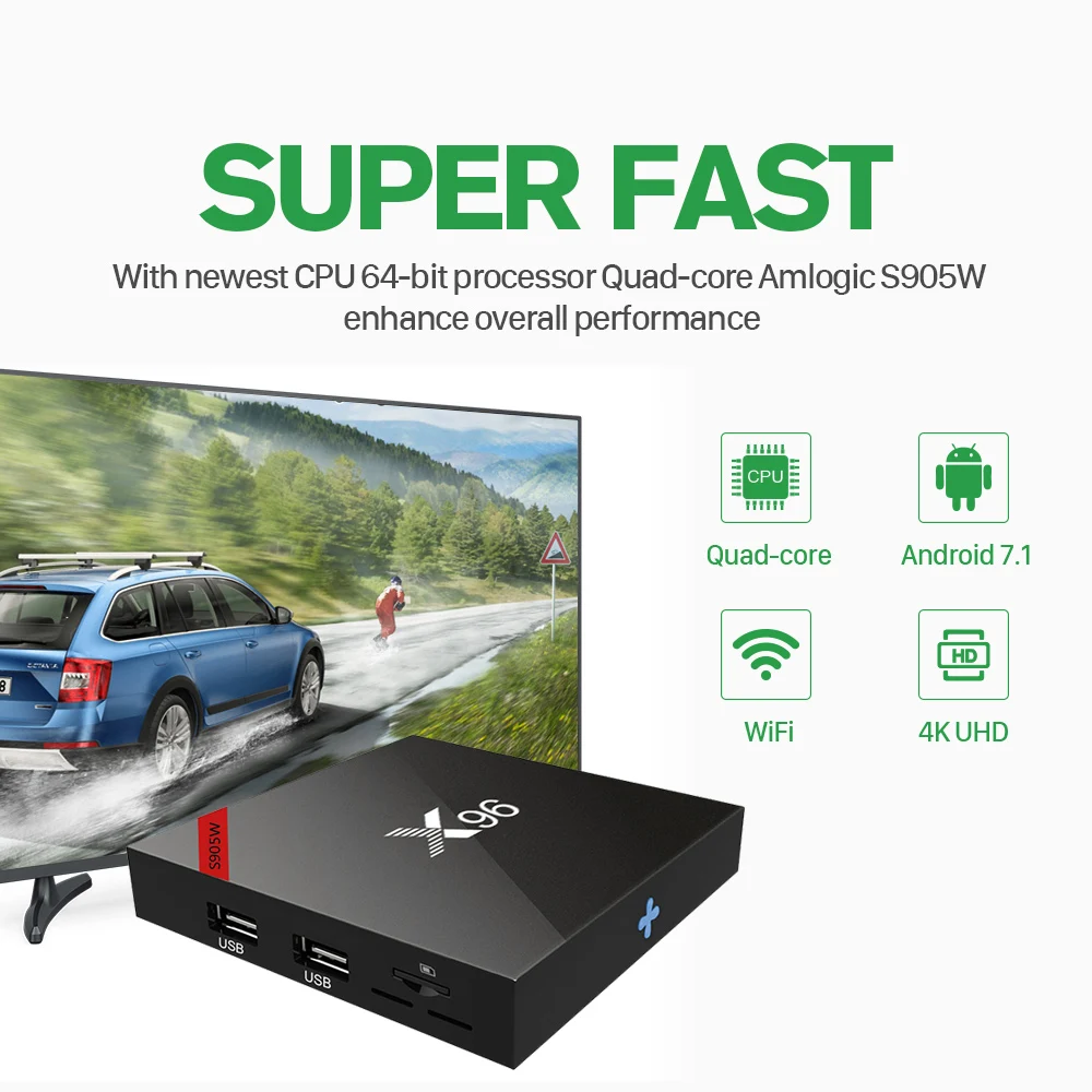 X96W Smart TV Box Android 7.1 Amlogic S905W Quad Core H.265 4K 2.4GHz WiFi Media Player QHDTV Code Europe French Arabic IPTV Box