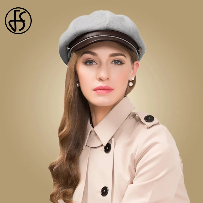 FS, модная шерстяная Шляпа Гангстера для женщин, берет, шапка, светильник, серый, женский, для художника, зимняя шапка, повседневная, купольная, голая, шапки, Boina Mujer - Цвет: Dark Brown 58CM
