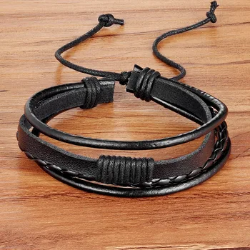 Charm Leather Bangle Men Bracelets Popular Boys DIY Bandage Strand Handmade Brown Weave Bracelets