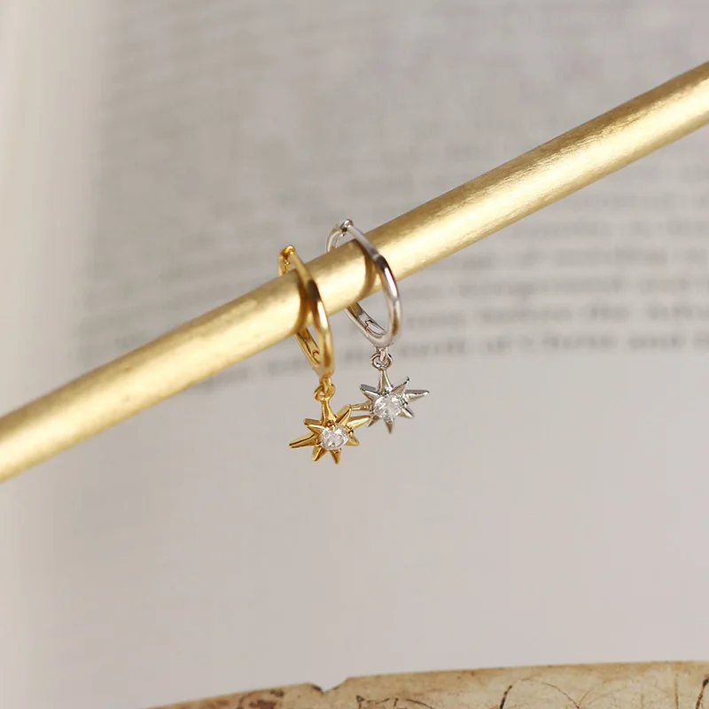 WTLTC, настоящее 925 пробы, Серебряные стразы, серьги-кольца для женщин, нежные маленькие крошечные серьги с дизайном «солнце», висячие серьги Huggies