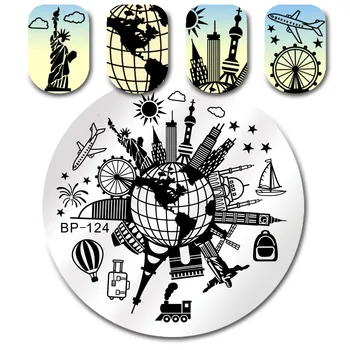 

Globe Scenic Spot Travel Round Nail Art Image Plate BORN PRETTY 5.5cm Stamping Template BP-124