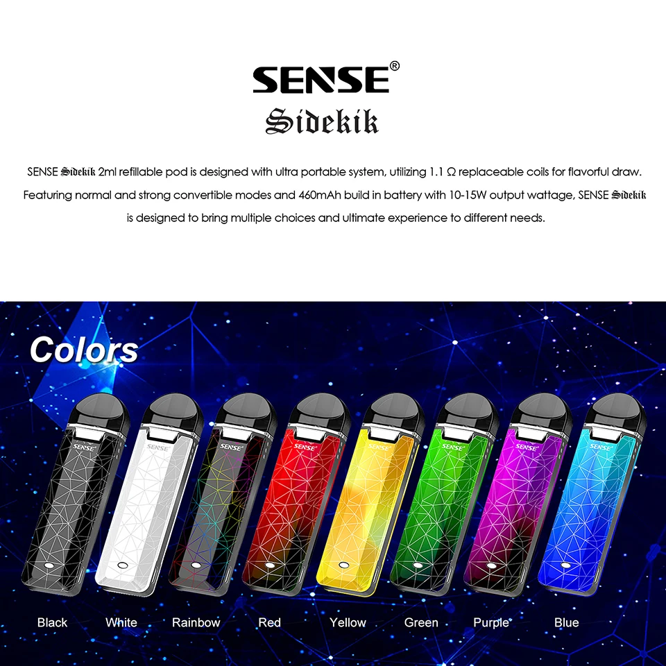 Original portable Sense Sidekik Pod Starter Kit with 2ml Capacity pod 460mAh battery Air-draw Switch E cig VS MINIFIT Nord Kit (3)