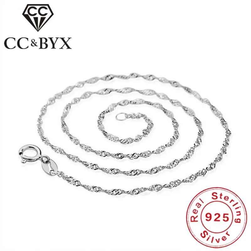 

CC 100% Sterling Silver Chocker Necklace Water-wave Chain Trendy Jewelry Fashion Accessories Necklaces Chians for Pendant L-07