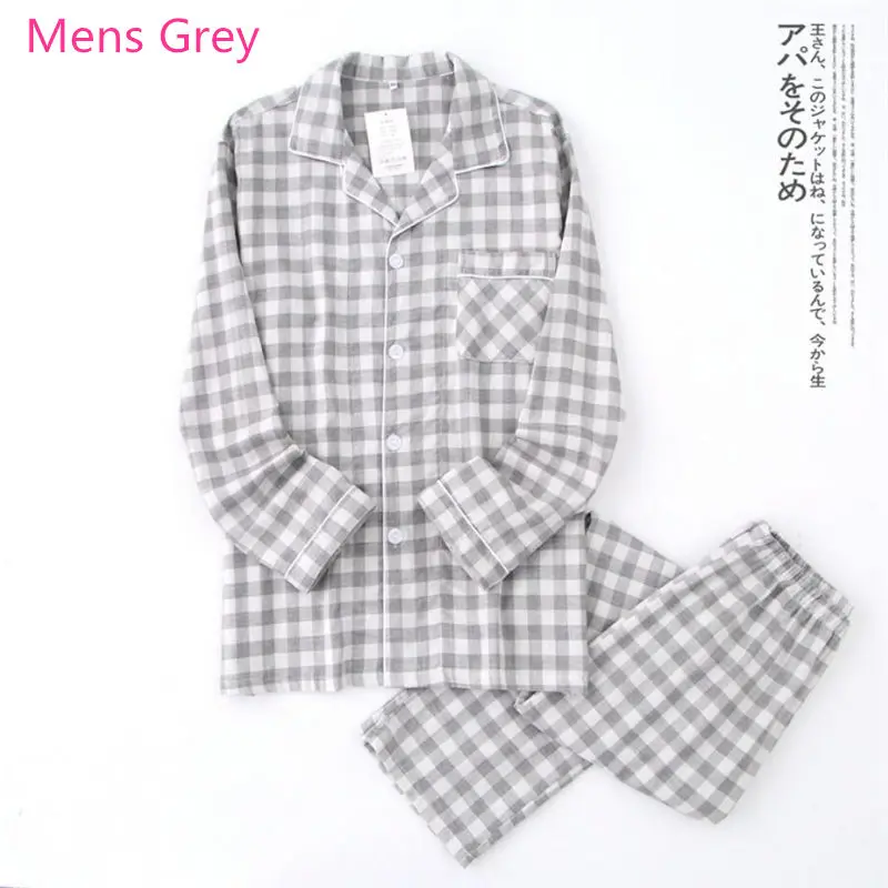 Милая клетчатая рубашка пара пижамных комплектов для мужчин и женщин 2 шт. одежда для сна Комплект одежды из хлопковой ткани; дышащая одежда для сна в морском стиле, розового и серого цветов M-XL - Цвет: Grey