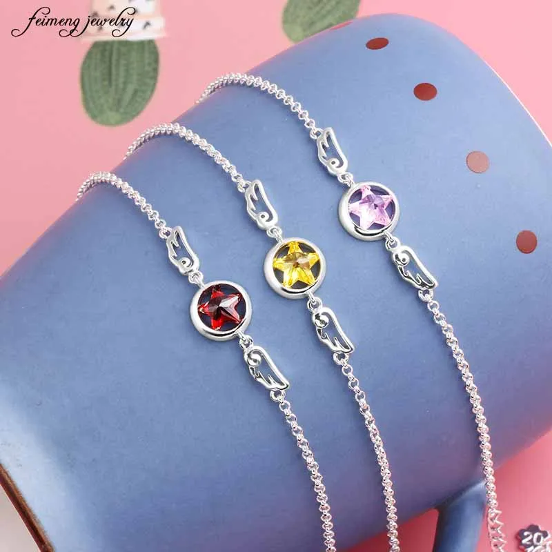 

Cosplay Anime Jewelry Card Captor Sakura 925 Silver Bracelet Sweet Angel Wing Wand Bangles Bracelets Women Wristband Bracelet