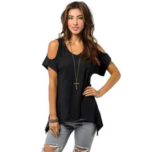 Summer Women's T-shirts Solid O-Neck Off Shoulder Tee Top Casual Loose Asymmetric Tee Shirt Plus Size Women Clothes choker neck solid tee