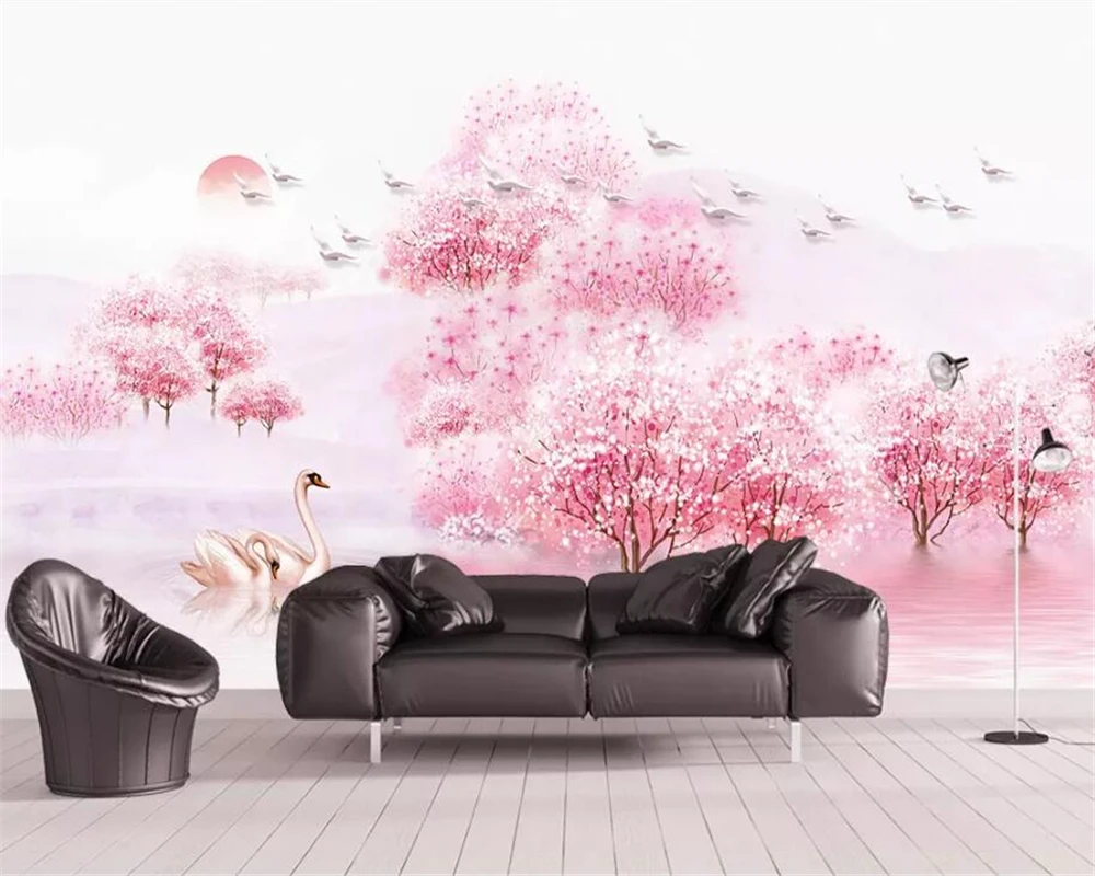 

Beibehang wallpaper home decor Pink peach tree flowers TV backdrop custom photo wallpaper large mural wall stickers 3d wallpaper
