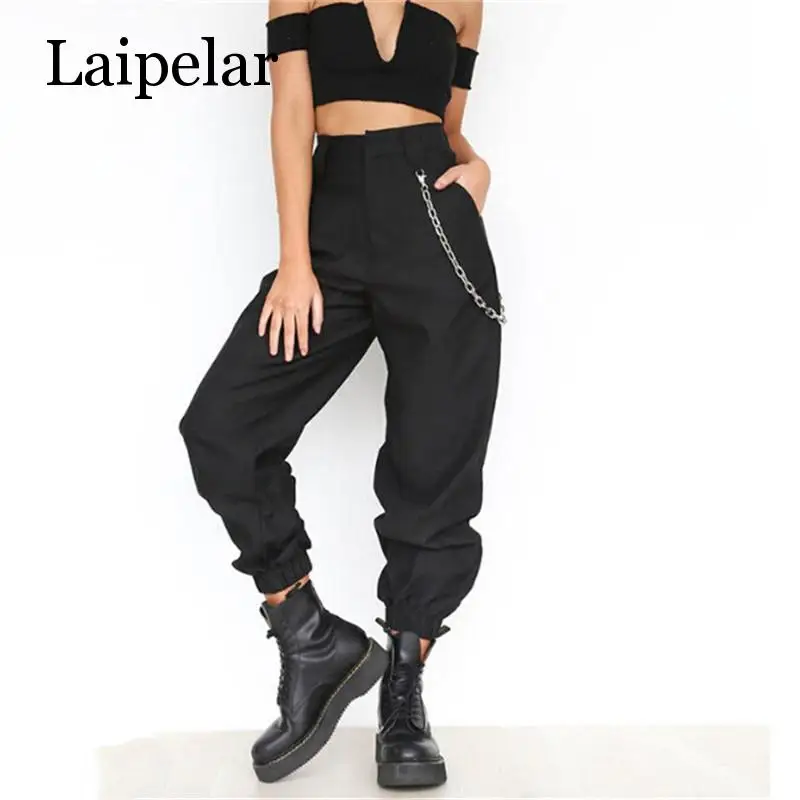 

Laipelar Fashion Women high waist Loose Cargo Pants Cotton Punk Ladies harajuku Long pantalon femme Hip hop Trouser Streetwear