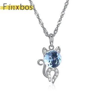 

Finxbos S925 Sterling Silver Lovely cat Crystal Necklace for woman