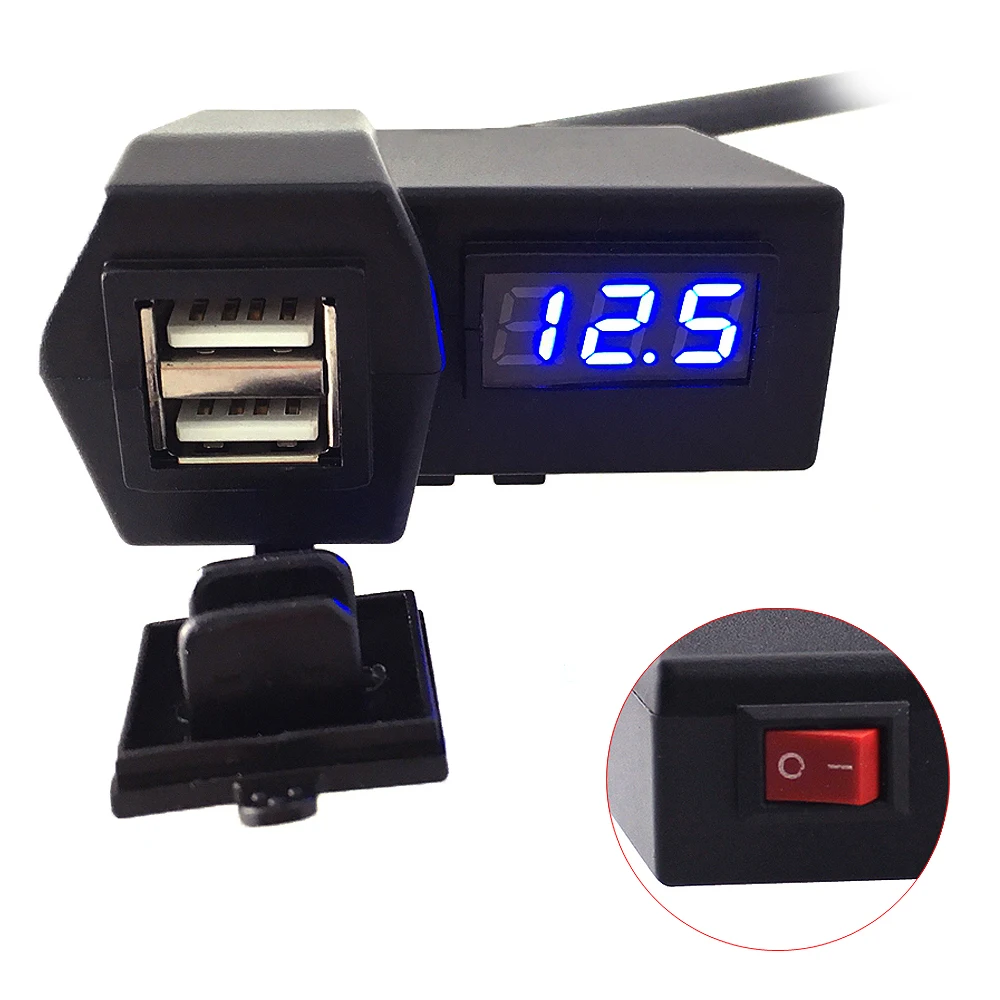 Двойной USB порт 12 в водонепроницаемый мотоцикл зарядное устройство Установка прикуривателя с кнопкой выключателя Вольтметр дисплей