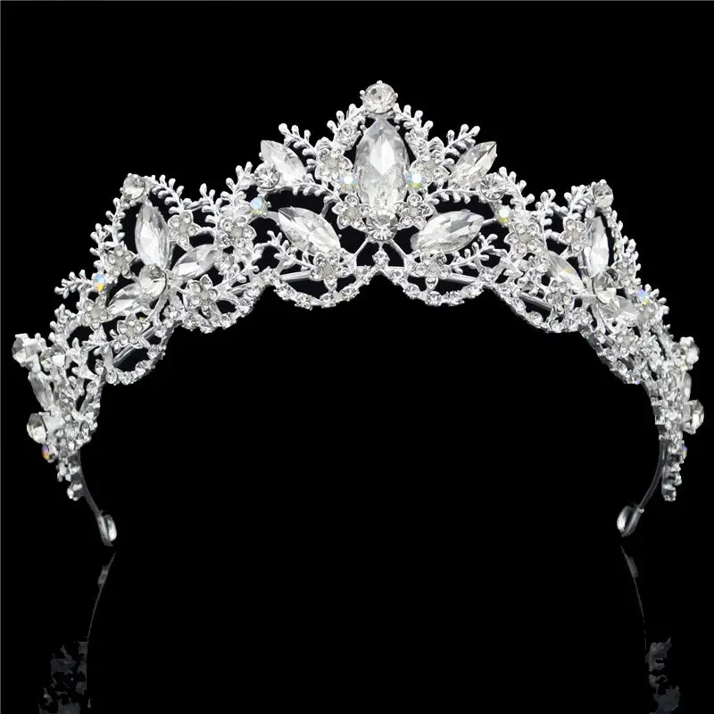 Принцесса свадебная корона обруч для волос со стразами свадебная корона диадемы Выпускной ужин голова ювелирные изделия Аксессуары для волос - Окраска металла: Silver