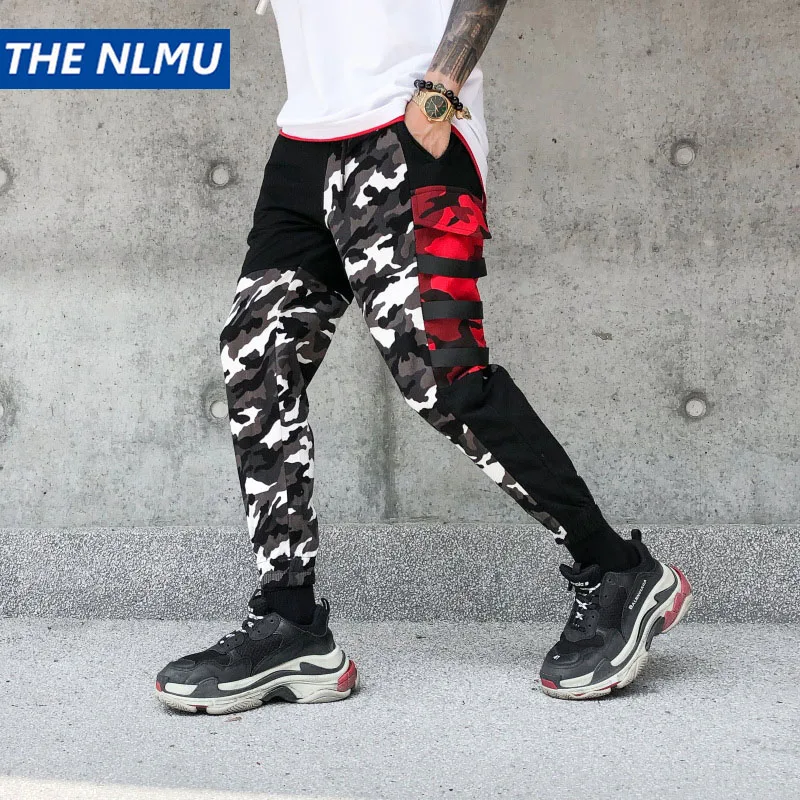 Skup Color block Patchwork Camo spodnie do biegania męska 2018 nowy Hip moda uliczna spodnie cargo marka projektant spodnie hiphopowe WS172