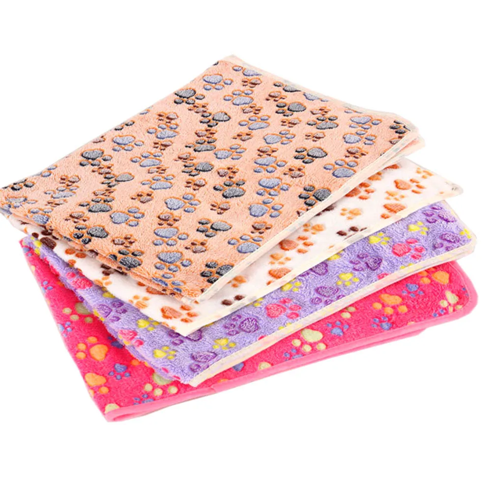 

1PC Dog Cat Puppy Kitten Soft Coral Velvet Blanket Doggy Warm Bed Mat Paw Print Cushion 20*20cm /60*40CM