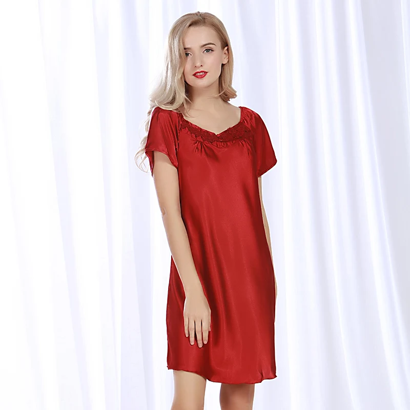 Ночная рубашка женская шелковая сатиновая с коротким рукавом|sleeping dress|home dresssummer
