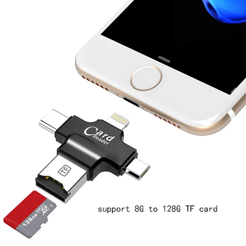 Стильный 4in1 Мини USB-C OTG TF Card Reader для IOS iPhone Android samsung