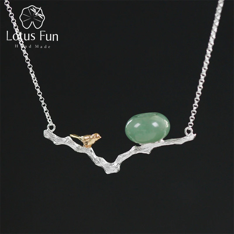 

Lotus Fun Real 925 Sterling Silver Natural Collares Handmade Fine Jewelry Retray Bird Necklace with Pendant for Women Bijoux