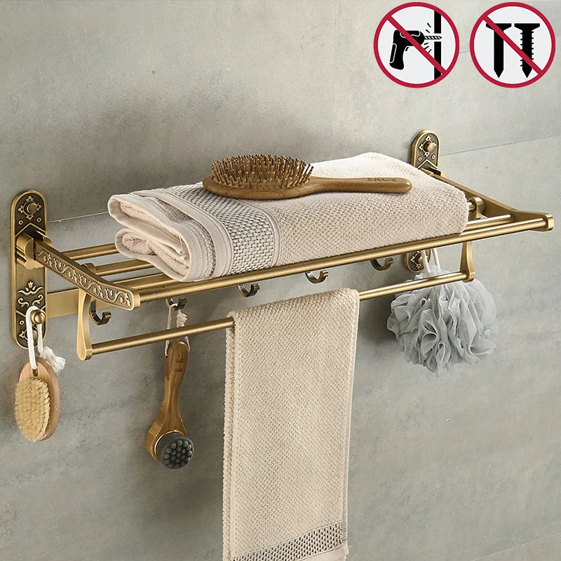 Vintage Bath Towel Rack Cast Brass Train Rack for Bathroom with Shelf