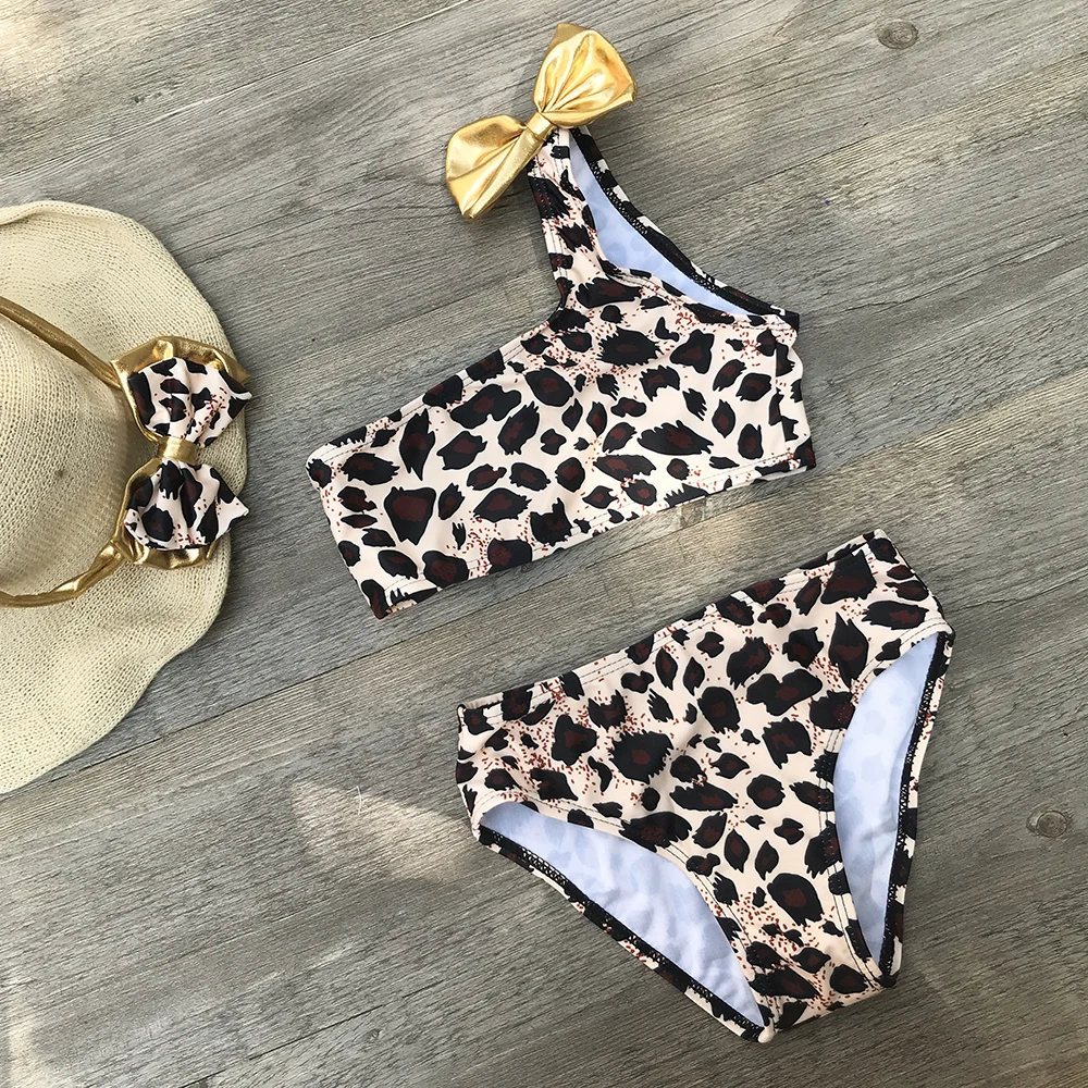 

Baby Girls Swimsuit Leopard Print Beach Swimwear Children With Headband Kids Bathing Suit Bikini Set Girl Biquinis feminino 2019