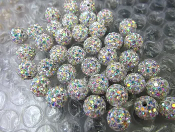 

free ship-- 100pcs 4-16mm Micro Pave Clay Crystal rhinestone Round Ball AB mysitc clear white grey black mixed Charm beads