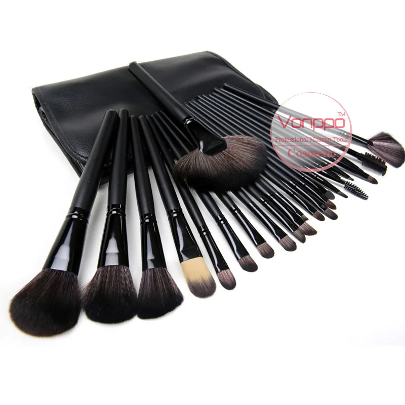Brand Professional 24Pcs Make Up Brushes Set Face Cosmetic Kit with Black PU Leather Bag