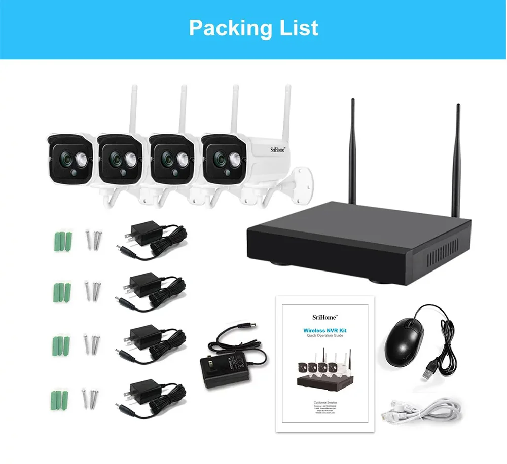 Sricam Outdoor 4/9CH IP Camera Kit Waterproof HD 3.0MP Surveillance CCTV ONVIF Bullet Wifi Camera W