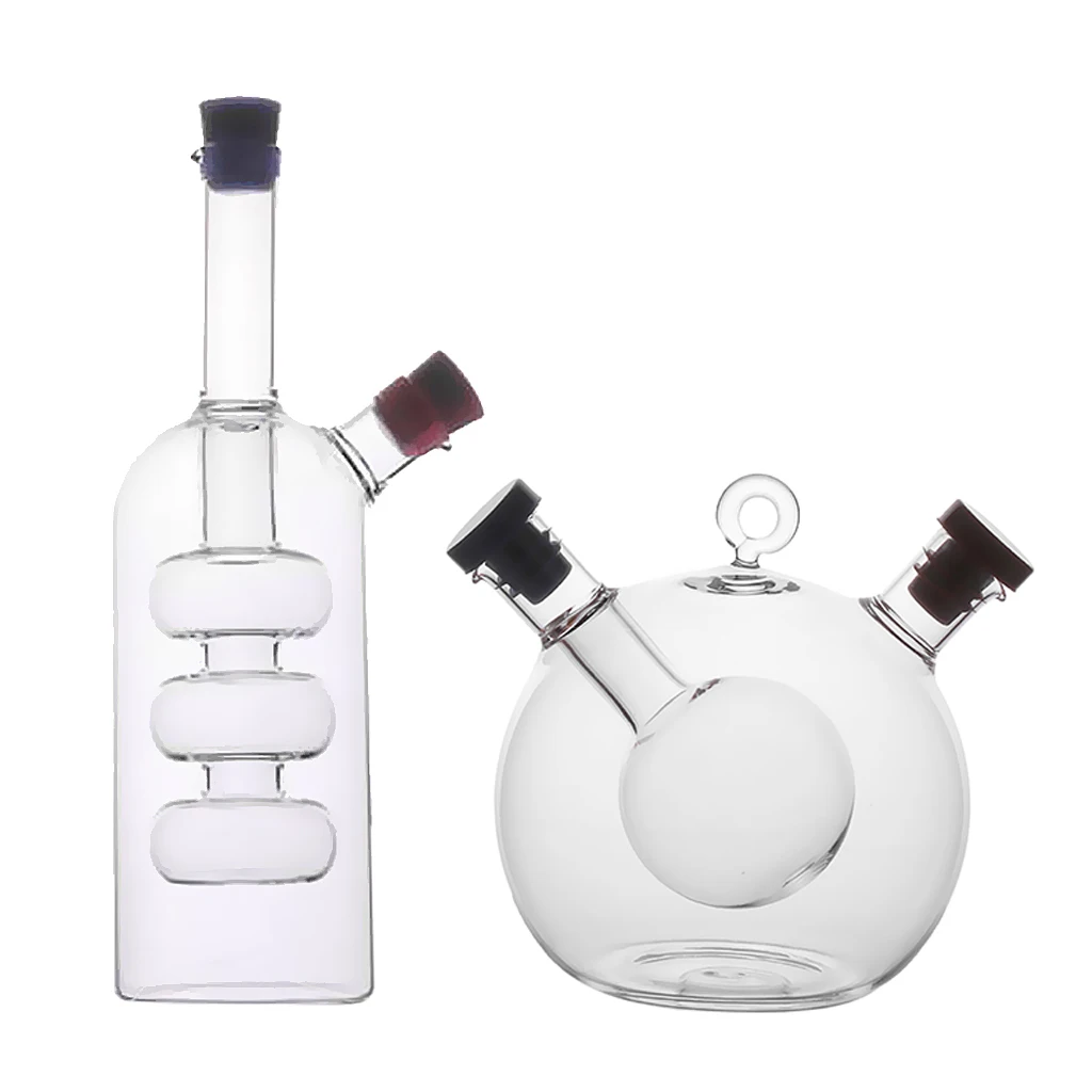 

2Pcs Kitchen 2-Outlet Glass Oil Jar Vinegar Dispensing Bottle Pot Sauce Cruet A/C