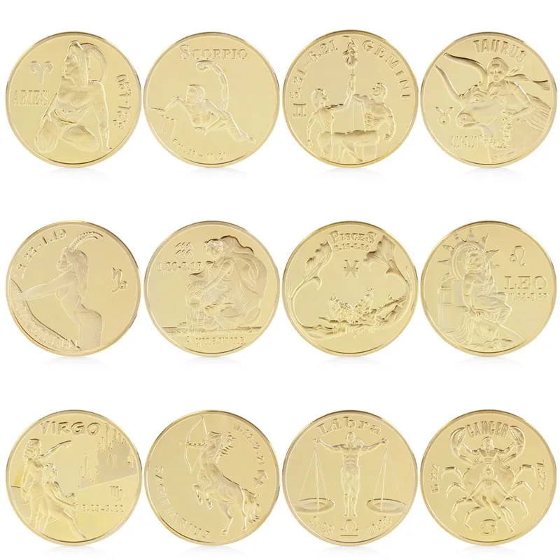 12 шт. позолоченная 12 созвездий Памятная коллекция монет