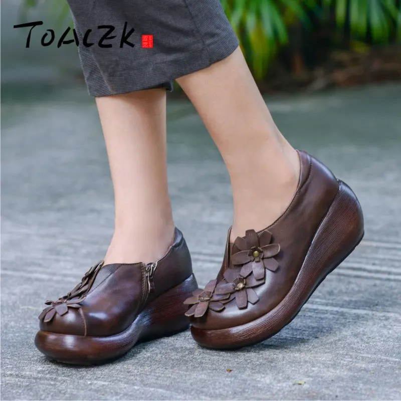 

Hand-made leather women's shoes top layer of cowhide retro artistic four seasons shoes personality comfortable joker single shoe