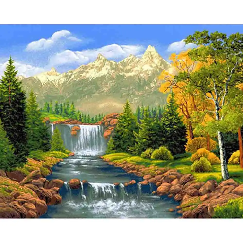 

DIY 5D Full Diamond Painting Cross Stitch waterfall and trees secenery Diamond Embroidery Needlework Patterns Rhinestone kits