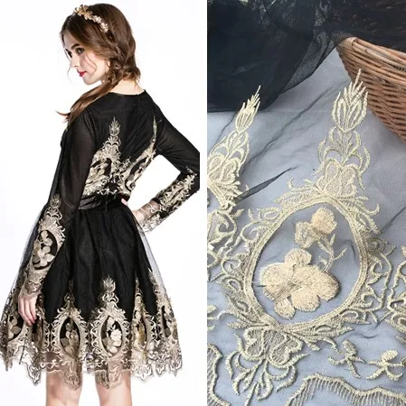 Золотая кружевная вышивка, Цветок пламени, Двусторонняя одежда, костюм, свадебная ткань, ширина 130 см, RS33