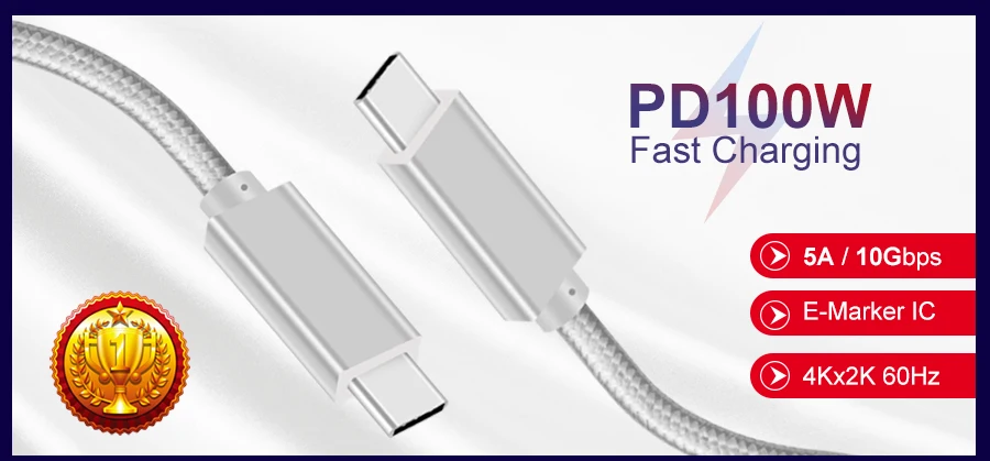 Кабель PD 100W type C QC 4,0 USB3.1 C to C кабель 2m USB C 5A для Macbook Pro hp Dell USB-IF Сертифицированный аудио-видео кабель 4K