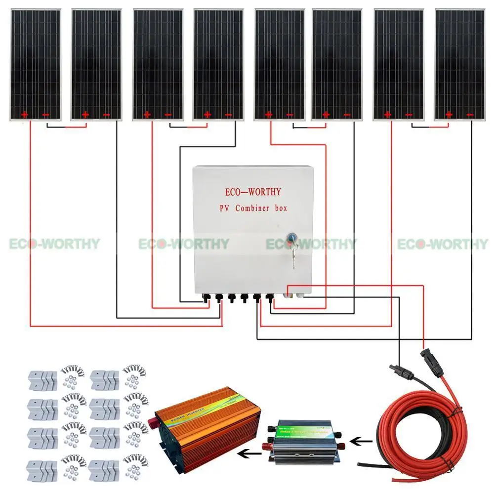 8PCS 100W 12V Solar Panel W/ Combiner Box 45A Battery Controller for 800W Kit Solar Generators