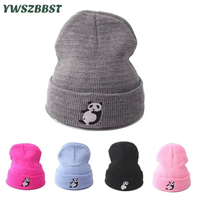 

New Autumn Winter Crochet Children Hats Panda Print Girl Boy Cap Spring Baby Beanies Caps Fashion Toddlers Kids Beanie Hats