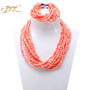 

JYX Fine Coral Necklace Charming Multi-Strand Pink Coral Necklace & Bracelet Jewelry for women coral elegant jewel gift