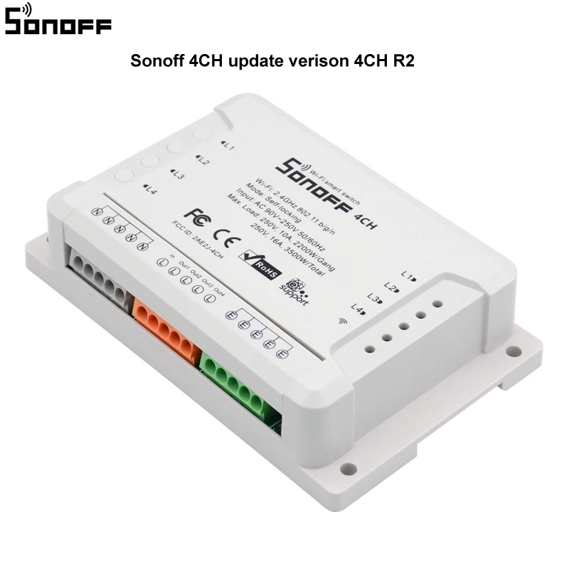 Беспроводной коммутатор Itead Sonoff 4CH R2 4-канальный переключатель на din-рейке с