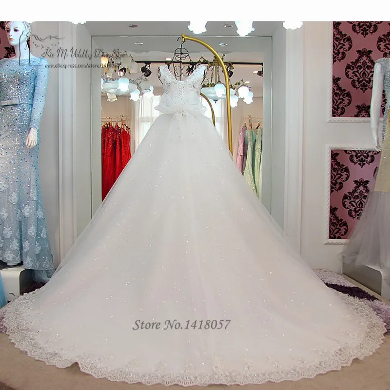 Vestido De Noiva princesa Luxo Abito да sposa Стразы Свадебные платья Кружево бисером Свадебные платья суд поезд невесты платье