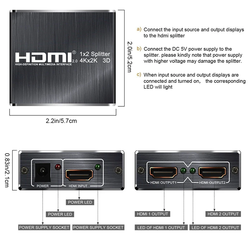 Navceker UHD 4K HDMI 2,0 сплиттер 1x2 Поддержка HDCP 1,4 3D HDMI сплиттер 2,0 4K 1 вход 2 выход переключатель коробка для Blu-Ray DVD HDTV