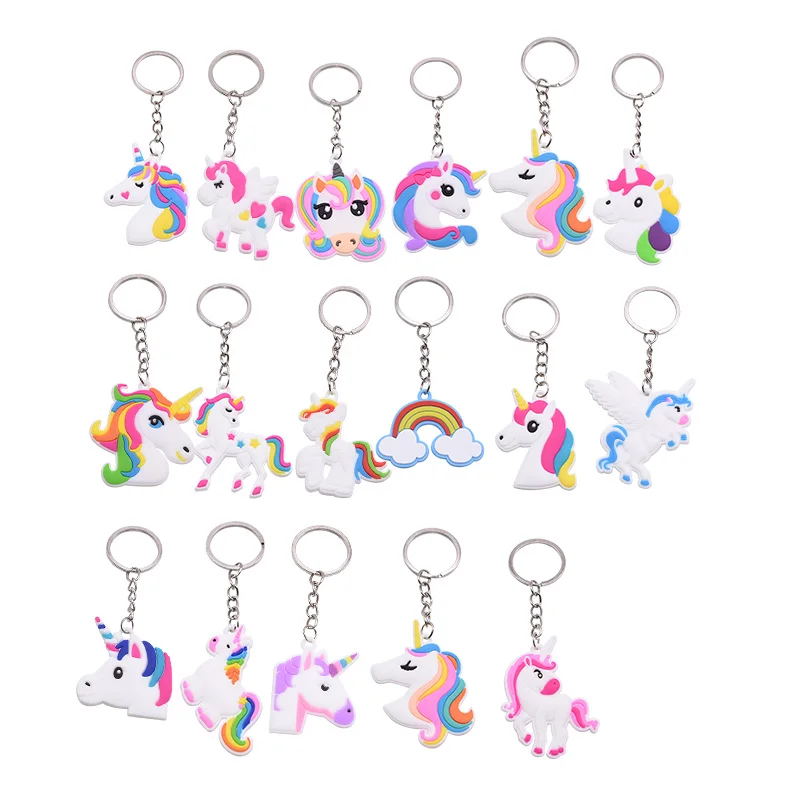 5Pcs Rainbow PVC Cute Animal Horse Unicorn Keychain Alloy Key Ring For Men Women Bag Phone Car Party Decoration Kids Favors