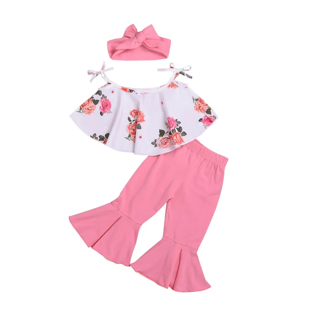 

2019 summer baby girl Clothes Set 3pcs Infant Girl clothing Vest Top Floral + Headband +long pants Toddler Kids Baby Girl Outfit