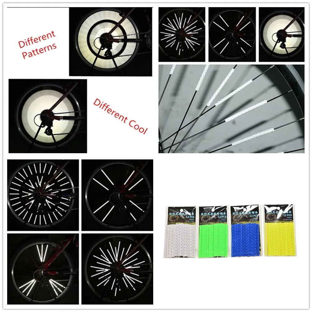 12Pcs Bicycle Mountain Bike Riding Wheel Rim Spoke Mount Clip Tube Warning Light Strip Reflector Reflective Outdoor