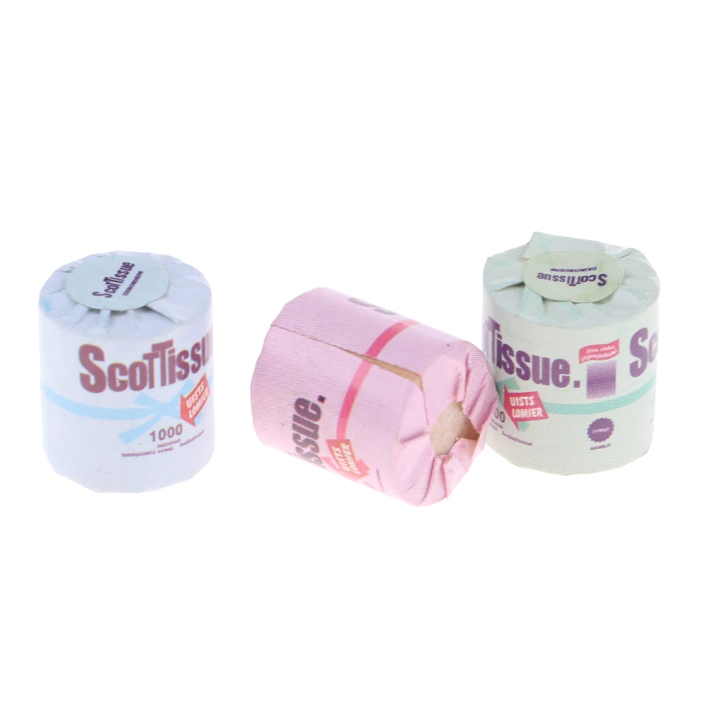 Mini 3 pieces Toilet Paper, Beautiful design, Cabinet and chic for 1/12 dolls house, Bathroom, kitchen, living room decoration
