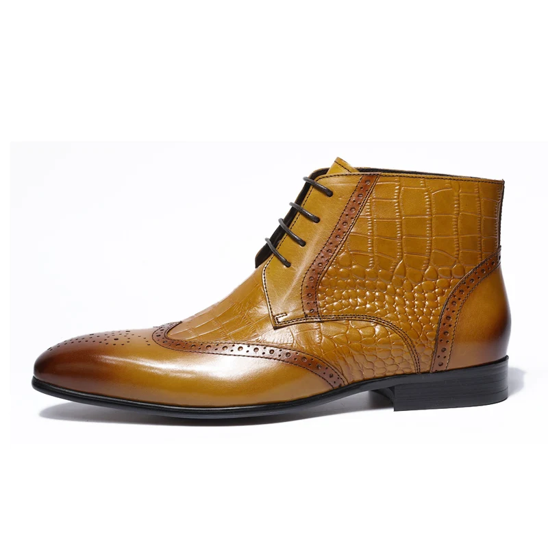 Com Brown Homens Vestido Felix Marrom Tamanho Impressão 46 Nas 2018 Alta Superior De Chu Genuíno Sapatas Boots Couro Crocodile Detalhe Pontas Ankle Asas 39 Das Clássico 4nrpaX46q