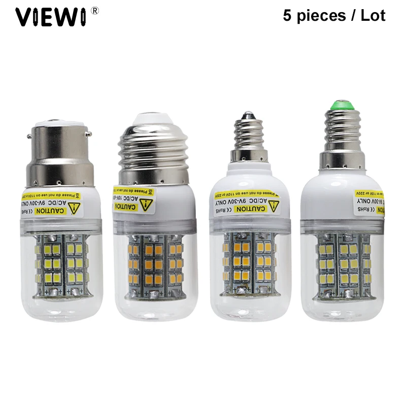 

5 pieces bombilla led e14 E12 B22 E27 Gu10 G9 3W corn candle spotlight bulb lights Ac Dc 12 24 v volt 110v 220v super 2835 lamp