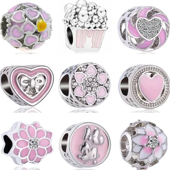 

Fresh Style Enamel Baby Girl Popcorn Crystal Flowers Hearts Beads Charms Fit Pandora Bracelets Necklaces for Women DIY Making