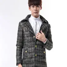 Черный, Серый Англия Дикая мода корейский шерстяной клетчатый костюм мужской досуг Средний Длинный блейзер мужской деловой костюм пальто куртка