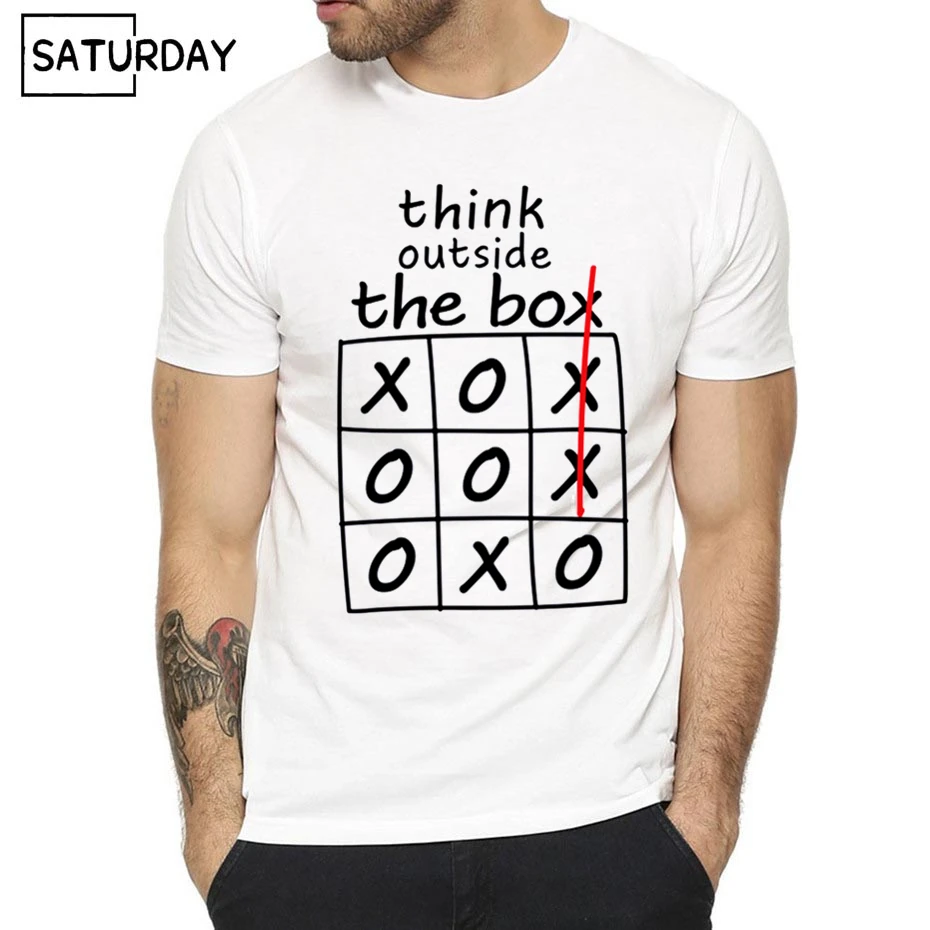 

Men's Think Outside The Box Funny Harajuku Print T-shirt Unisex Summer O Neck Hipster T-Shirt White Casual T Shirts Streetwear