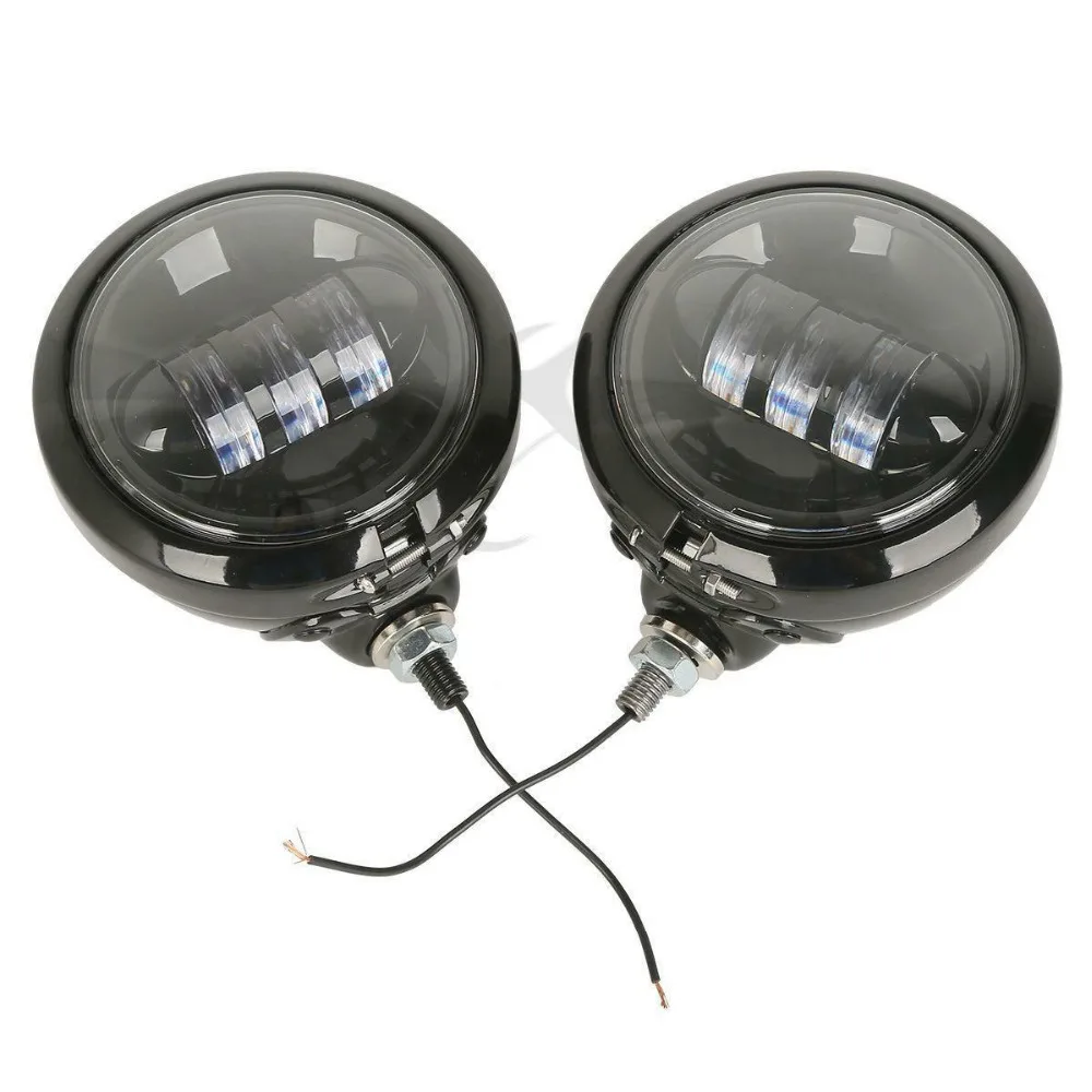 

Pair Black Chrome 4.5" LED Fog Light Passing Auxiliary Lamp & Housing Bucket For Harley Touring New