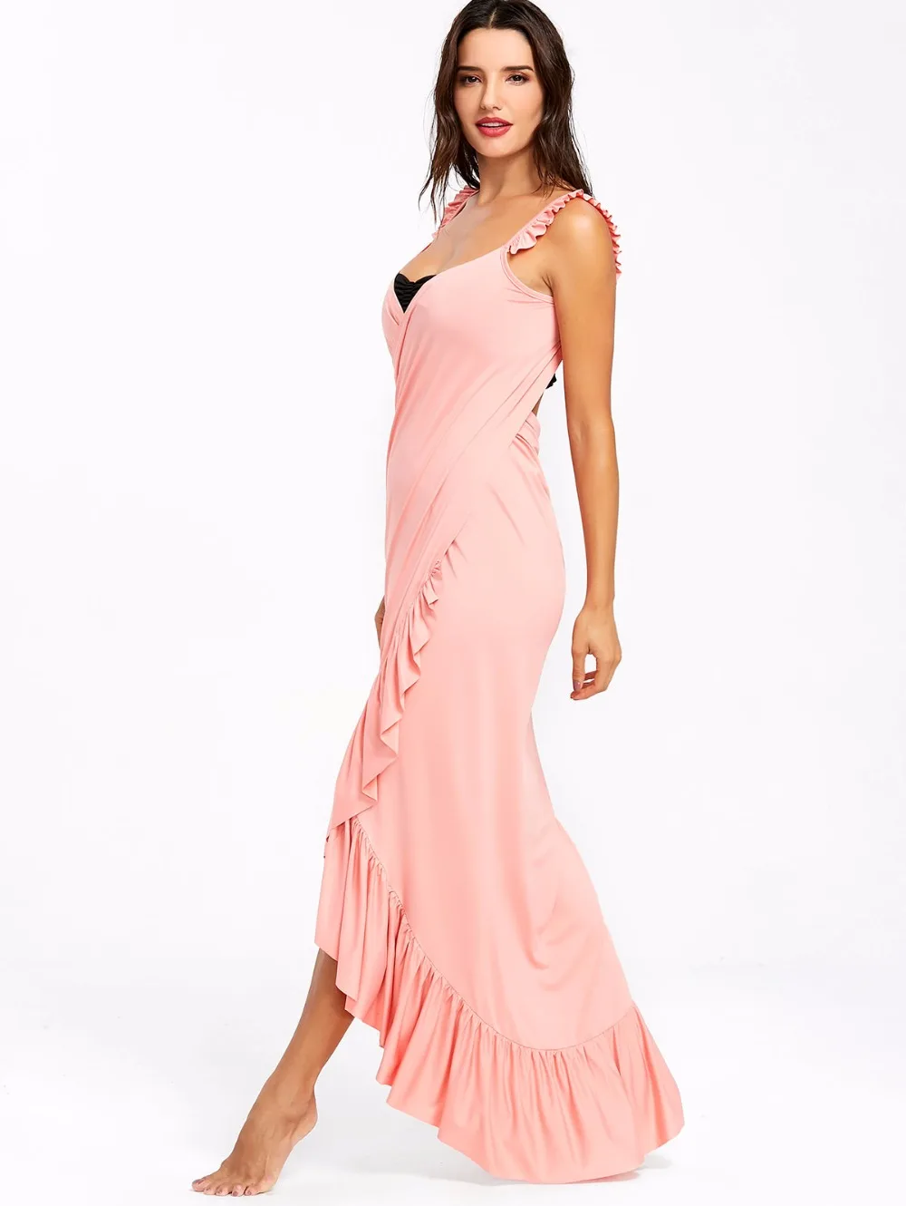 VESTLINDA Beach Dress 2018 Summer Long Flounce Wrap Dress Women Spaghetti Strap Maxi Dresses Robe Femme Sexy Vestidos De Festa 14